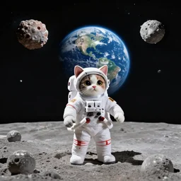 cat aas astronaut on the moon sigma 1 4 mm f / 1. 8 the earth is seen in the background surrounded by an asteroid belt made of cat toys