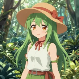 a pixiv fanbox of reimu in the jungle wearing bonnet