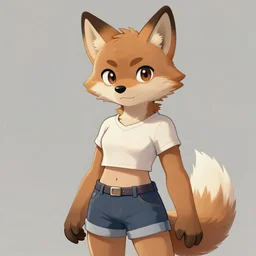 furry wolf anthropomorphic character wearing short shorts and a crop top, cute, stylised, digital painting, detailed, furry fandom, furry art