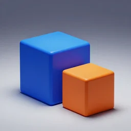 one blue cube and one orange cube, studio light, studio photo, octane render, random = 2