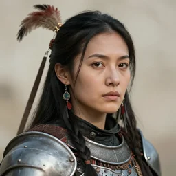 head and shoulders portrait of a female knight, tribal warrior, photography by mark mann, hq