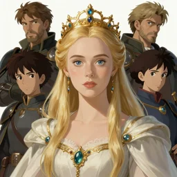 empress, fire emblem, elle fanning, art by studio ghibli and j. c. leyendecker and greg rutkowski and artgerm and ilya kuvshinov, portrait, d & d, fantasy, highly detailed, digital painting, headshot, trending on artstation, concept art, sharp focus, illustration