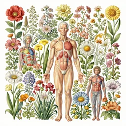 highly detailed illustration all the known species of flowers, human anatomy, by juan gatti!!, by gottfried bammes, by george bridgman, by moebius!, by oliver vernon, by joseph moncada, by damon soule, by manabu ikeda, by kyle hotz, by dan mumford, by kilian eng