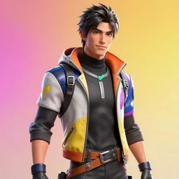 full view portrait view high quality render realistic high detail cinematic digital concept art of a young man dressed in stylish future clothing with face visible by artgerm and greg rutkowski and marc simonetti, artstation, vibrant colour, blank background, fortnite