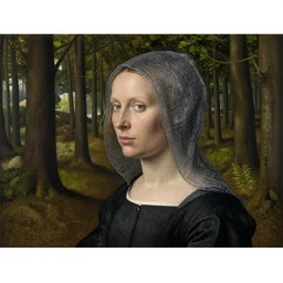 a woman wearing a hood made of wire and plastic, in vast forest, by jan van eyck, canon eos c 3 0 0, ƒ 1. 8, 3 5 mm, 8 k, medium - format print