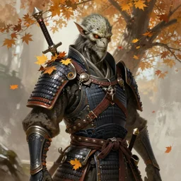 autumnal treant samurai, d & d, fantasy, portrait, highly detailed, digital painting, trending on artstation, concept art, sharp focus, illustration, art by artgerm and greg rutkowski and magali villeneuve