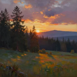 beautiful landscape painting of West Vancouver sunset, by Tom Thompson