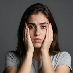 a young spanish woman suffering from severe insomnia, very baggy eyes, sleepy, portrait photography, sigma 8 5 mm, studio lighting
