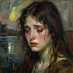 fantasy character portrait, close up, wide angle, ultra realistic, intricate details, the river girl weeps with sorrow and profound loss, highly detailed, abstract art piece by gaston bussiere, craig mullins, j. c. leyendecker 8 k