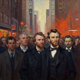 infrared american consciousness in a new revolution, crowd lead by joseph stalin and abraham lincoln in new york city by wojciech siudmak, oil on canvas