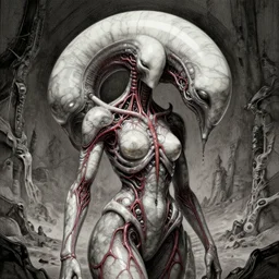 naraka buddhist demon korean female, volumetric lights post apocaliptic background, female alien, tubular creature, blood vessels, no face, dystopian surrealism, alex ries zdzisław beksinski, symmetrical long head, smooth marble surfaces, smooth marble surfaces, detailed ink illustration, detailed ink illustration, raiden metal gear, cinematic smooth stone, deep aesthetic