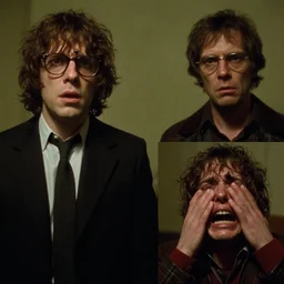 gothic geek punk todd solondz stars in the tenant by roman polanski and possession by andrzej zulawski and funny games by michael haneke, glasses, scared, screaming and crying, violent, by francis bacon, seventies film, cinemaic, dramatic, soft light