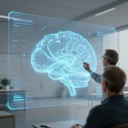 Trending on Artstation by Syd Mead. Somebody using a holographic 3d mind map within a room-space. User interface. Award-winning. UX/UI. User experience. Natural intuitive expressive. Multi-layered. Graspable. Easy. Complex.