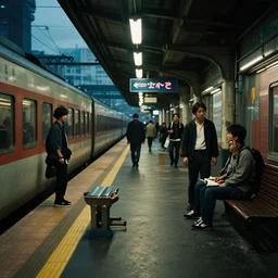 The Train Station, cinematic lighting, dramatic atmosphere, by Dustin Nguyen, Akihiko Yoshida, Greg Tocchini, Greg Rutkowski, Cliff Chiang, 4k resolution, trending on artstation