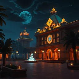 a wholesome animation key shot of a futuristic egyptian park plaza at night, by studio ghibli, animation, sharp, rendered in unreal engine 5, focused, anime key art by greg rutkowski, bloom, dramatic lighting