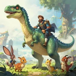 an illustration of a dinosaur : anton fadeev, thomas kinkade hearstone league of legends dofus overwatch concept art, style of makoto shinkai, xision, james jean and peter mohrbacher, studio ghibli, artgerm, karol bak, dan mumford global illumination
