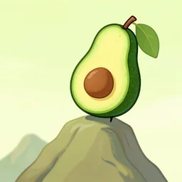 avocado climbing the mountain, cartoon