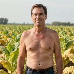 artistic portrait of ted cruz shirtless in a tobacco field, professional photography, award winning, artgerm