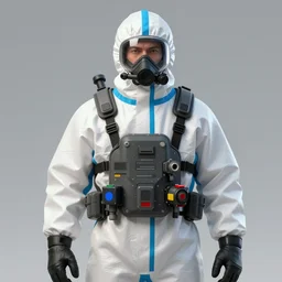 man wearing class a hazmat, highly detailed, digital art, sharp focus, trending on art station