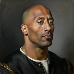 dwayne the rock johnson, renaissance 1 6 0 0 portrait of dwyane the rock, oil painting by jan van eyck, northern renaissance art, oil on canvas, wet - on - wet technique, realistic, expressive emotions, intricate textures, illusionistic detail