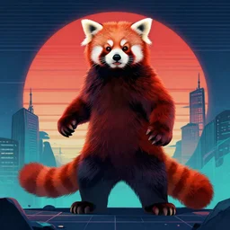 red panda as god emperor character, digital illustration portrait design, by android jones and greg rutkowski, retrowave color scheme, detailed, cinematic lighting, wide angle action dynamic portrait