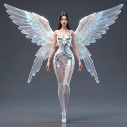 a beautiful symmetrical woman full body wearing diamond cloth with translucent  wings  by alex gray and android jones , Karol Bak, Ayami Kojima, Amano , concept art, character design, fantasy,3D, 8k resolution