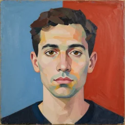a portrait a very ordinary person, by Jules Olitski, acrylic painting, flat bold color, facing front, anatomically correct, beautiful perfect face, sharp focus, Highly Detailed, 8k, HD, abstract