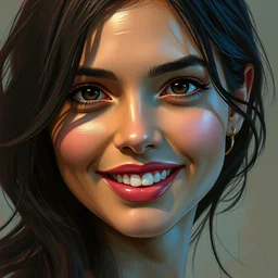 photo of camila mendes with simple smile paint detailed digital artstation, portrait hd 4 k, y greg rutkowski and gaston bussiere and craig mullins and j. c. leyendecker, hd