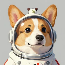 a realistic portrait of the soviet space dog, artwork by gaston bussiere, craig mullins, trending on artstation, corgi small hat, colors from akira