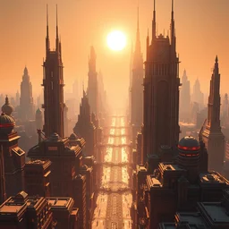 futuristic advanced metropolis, highly detailed relics, bright sun magic hour, digital painting, solid cube of light, hard edges, artstation, sharp focus, illustration, 8 k highly detailed, ray - traced albert bierstadt, herbert james draper, arnold bocklin, caspar david friedrich, sir lawrence, alma tadema, karl heilmayer, aerial view