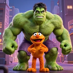 the hulk as a muppet in the new action movie 4 k atmospheric volumetric