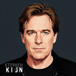 portrait illustration of Stephen King, album cover artwork by Ed Repka