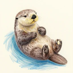 a crayon drawing of a sea otter