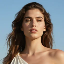 shalev rubinstein as a hot Greek goddess in the sky, highly detailed, detailed face, beautiful face, hyper realistic