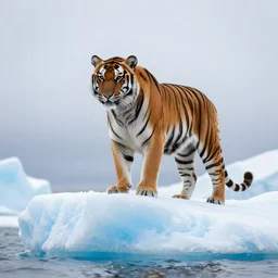 a tiger with ice-color skin on the top of a iceberg