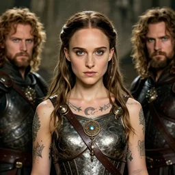 young natalie portman, warrior girl, fighter, lord of the rings, tattoos, decorative ornaments, battle armor, carl spitzweg, ismail inceoglu, vdragan bibin, hans thoma, greg rutkowski, alexandros pyromallis, perfect face, detailed, sharply focused, centered, rule of thirds, photorealistic shading