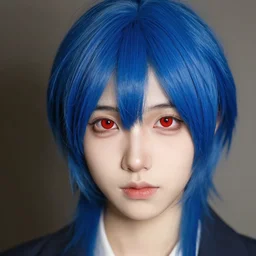 blue hair red eyes
