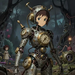 detailed, sharp, cute humanoid female clockwork monster of necronomicon by Anna Dittmann and by studio ghibli and Tim Burton and Junji Ito and Zdzislaw Beksinski. digital art. surreal. featured on art station. anime arts. featured on Pixiv, HD, 8K, highly detailed, good lighting