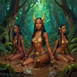 mix of beautiful dark skinned myanmar woman as a fairy, perfect faces, magical forest, muddy swamp, very coherent and colorful high contrast art, artstation, deviantart, digital art