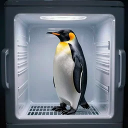 a penguin in a freezer