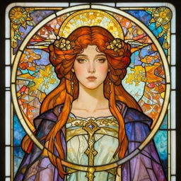 masterpiece head-on symmetrical centered bust-view portrait, Maya Ali as D&D sorcerer, Art Nouveau stained glass, wizard robe, fantasy, delicate, elegant, tarot card background, in the style of ROSSDRAWS and Jesper Ejsing and Ruan Jia and Ross Tran and Alphonse Mucha and Ayami Kojima and Charlie Bowater and Karol Bak and Jean Delville, rich bright colours
