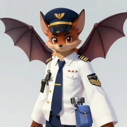 character portrait feature of the anthro male anthropomorphic flying fox fruit bat fursona wearing airline pilot outfit uniform professional pilot for delta airlines character design stylized by charlie bowater, ross tran, artgerm, and makoto shinkai, detailed, soft lighting, rendered in octane