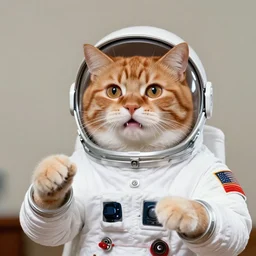 1 9 8 0's color photo of ginger cat in spacesuit giving public speech