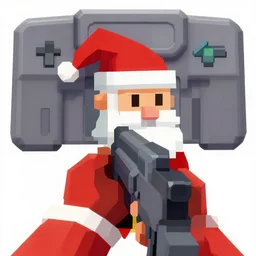santa claus first person shooter, nintendo 6 4 screenshot, low poly, aliased