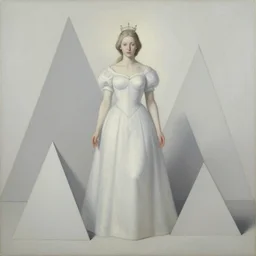 a queen with angles around her, painting, pale, wide shot, symmetrical,