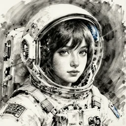 beautiful ink sketch, a close - up astronaut princess by ilya kuvshinov, wlop, krenz kushart, boris vallejo, ayami kojima and ayami kojima