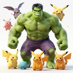 pokemons in the style of hulk, hulkmons, octane render, by studio ghibli, pixar, disney.
