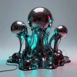 organic technology, cell shaded, hyperrealism, reflective metallic surfaces, highly refractive materials, chiaroscuro!!!, minimalism!, maroon highlights, hdr, loose wires, black ooze, cyan lighting, vibrant, multiple lightsources, by gil elvgren and greg rutkowski and ilya kuvshinov and anton fadeev and giger