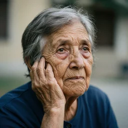 older woman wrinkled wistful expression european sigma 1 0 5 mm f 2. 8 outdoors