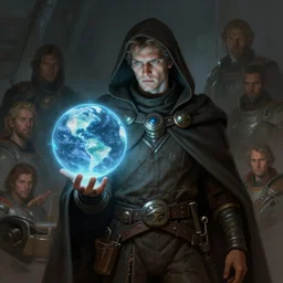 sci - fi traveler wearing a cloak and holding a holographic planet projection in his hand, detailed, sci - fi, digital painting, artstation, sharp focus, illustration, ominous, artgerm, tomasz alen kopera, peter mohrbacher, donato giancola, joseph christian leyendecker, wlop, frank frazetta